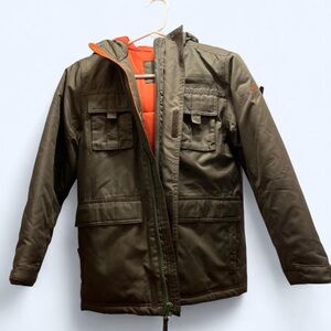 Eddie Bauer Men's Military Green Jacket with Bright Orange Interior